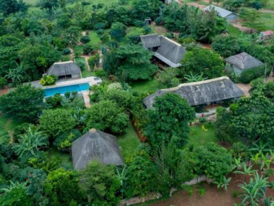 Aerial photograph taken from Sentema Farm Lodge in Sentema Village in Wakiso District, Uganda