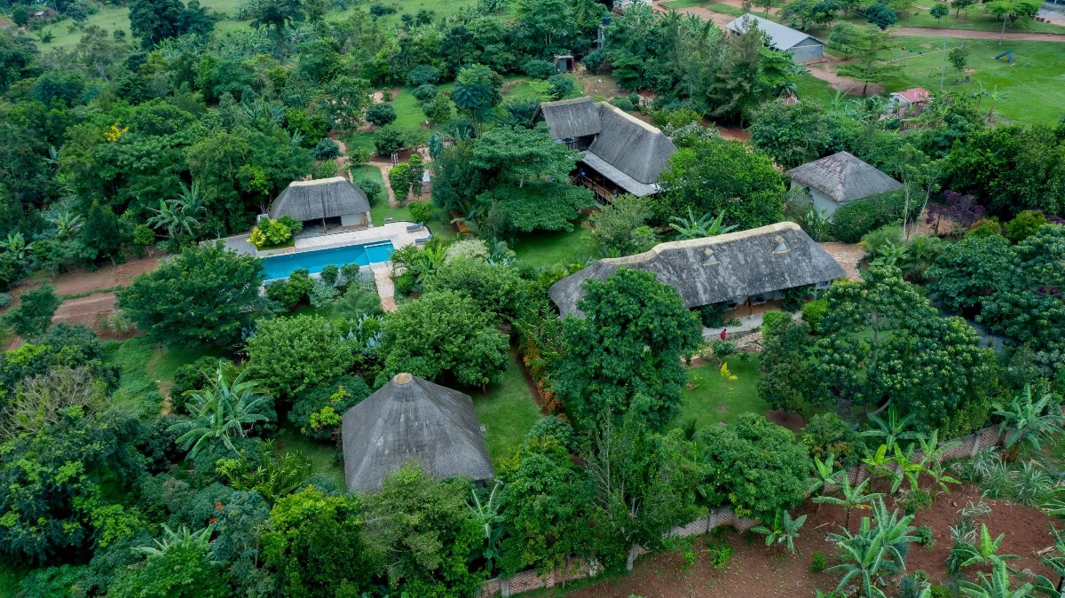 Aerial photograph taken from Sentema Farm Lodge in Sentema Village in Wakiso District, Uganda
