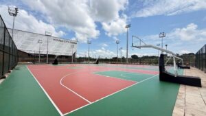 Photograph showing the basketball court in Hoima City Stadium in Hoima City, Western Uganda