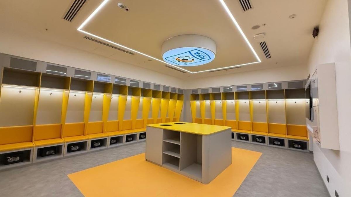 Photograph showing the interior of one of the changing rooms at the Hoima City Stadium in Hoima City, Western Uganda