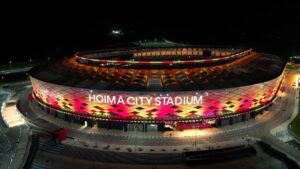 Photograph showing the colorful Hoima City Stadium in Hoima City, Western Uganda