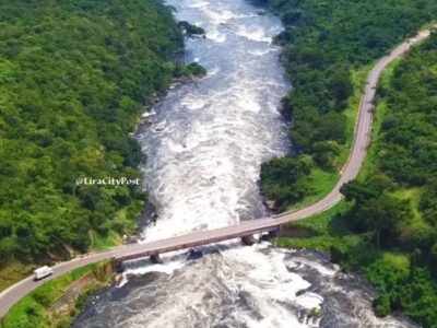 Aerial view of Karuma Falls Bridge in Kiryandongo District in Western Uganda