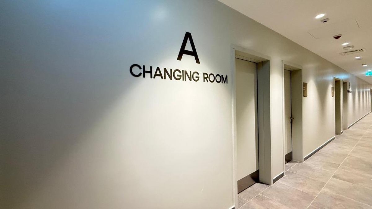 Photograph showing one of the changing rooms at the Hoima City Stadium in Hoima City, Western Uganda