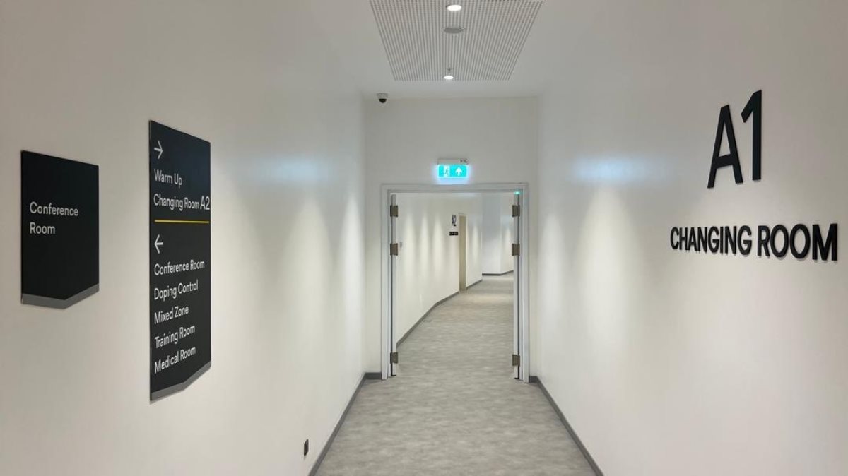 Photograph showing one of the changing rooms at the Hoima City Stadium in Hoima City, Western Uganda