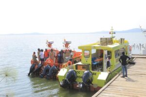 Photograph of the rescue boats at the Kaazi Search and Rescue (SAR) Centre located on the shores of Lake Victoria at the Uganda Scouts Association Camp in Kaazi