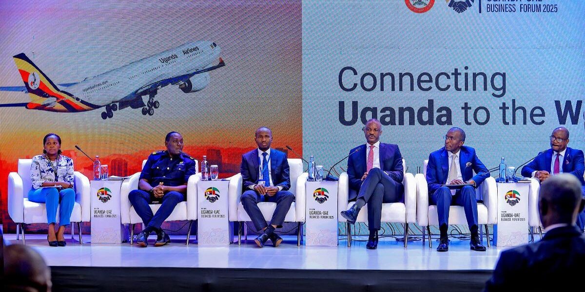 Photograph of the panelists of the 4th Uganda – United Arab Emirates (UAE) Business Forum 2025 which took place at Speke Resort Munyonyo, Uganda