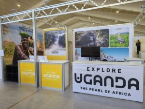 Photograph of Uganda's showcasing area at the Swiss International Holiday Expo (SIHE) 2025, held from October 31st to November 2nd in Lugano, Switzerland