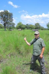 Photograph showing one of the German travel trade partners at the renowned Ziwa Rhino Sanctuary