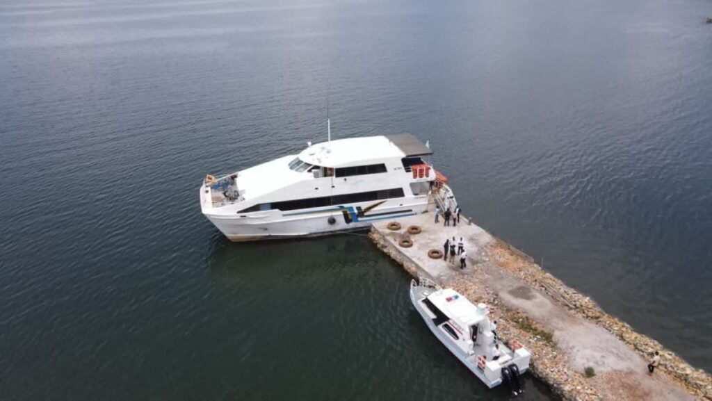 Photograph showing the MV Rafiki, a state-of-the-art 250-passenger ferry set to connect Entebbe to Bukasa Island in Kalangala District, Uganda
