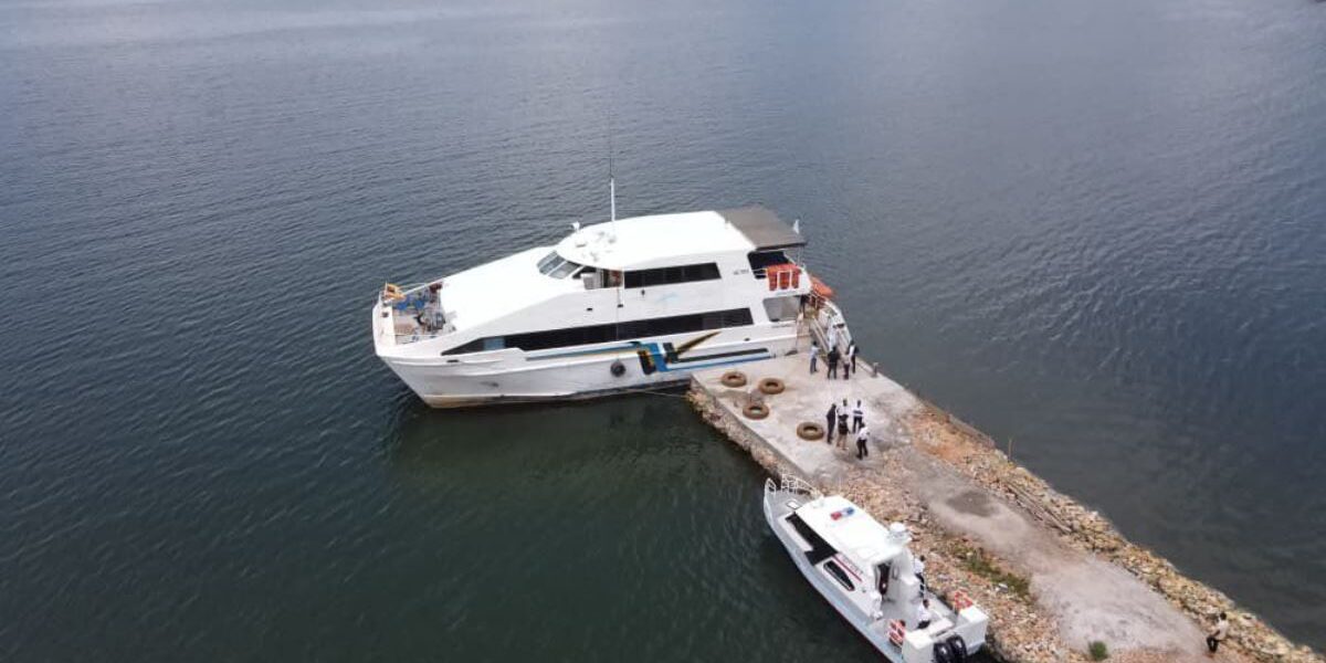 Photograph showing the MV Rafiki, a state-of-the-art 250-passenger ferry set to connect Entebbe to Bukasa Island in Kalangala District, Uganda