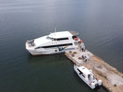 Photograph showing the MV Rafiki, a state-of-the-art 250-passenger ferry set to connect Entebbe to Bukasa Island in Kalangala District, Uganda