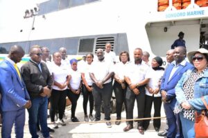 Photograph taken during the launch of the MV Rafiki, a state-of-the-art 250-passenger ferry connecting Entebbe to Bukasa Island in Kalangala District, Uganda