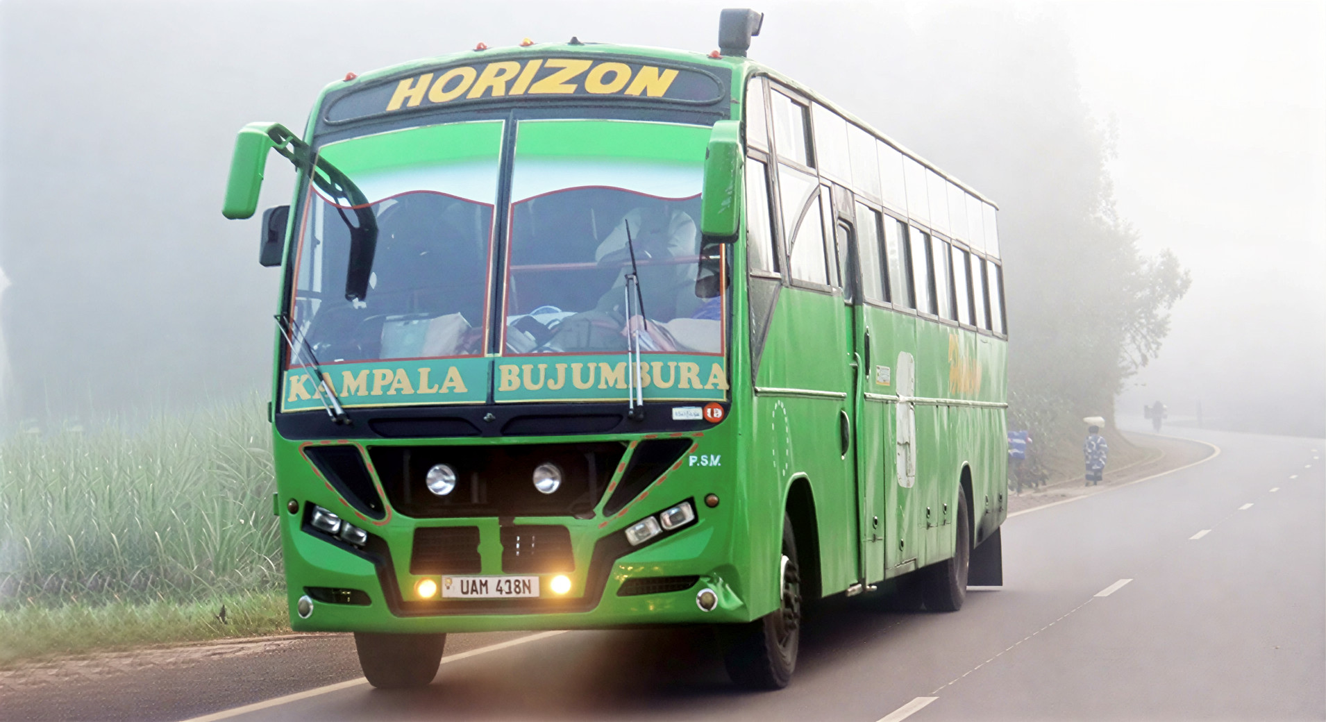 Photograph showing one of the many Horizon Buses during transit in Uganda