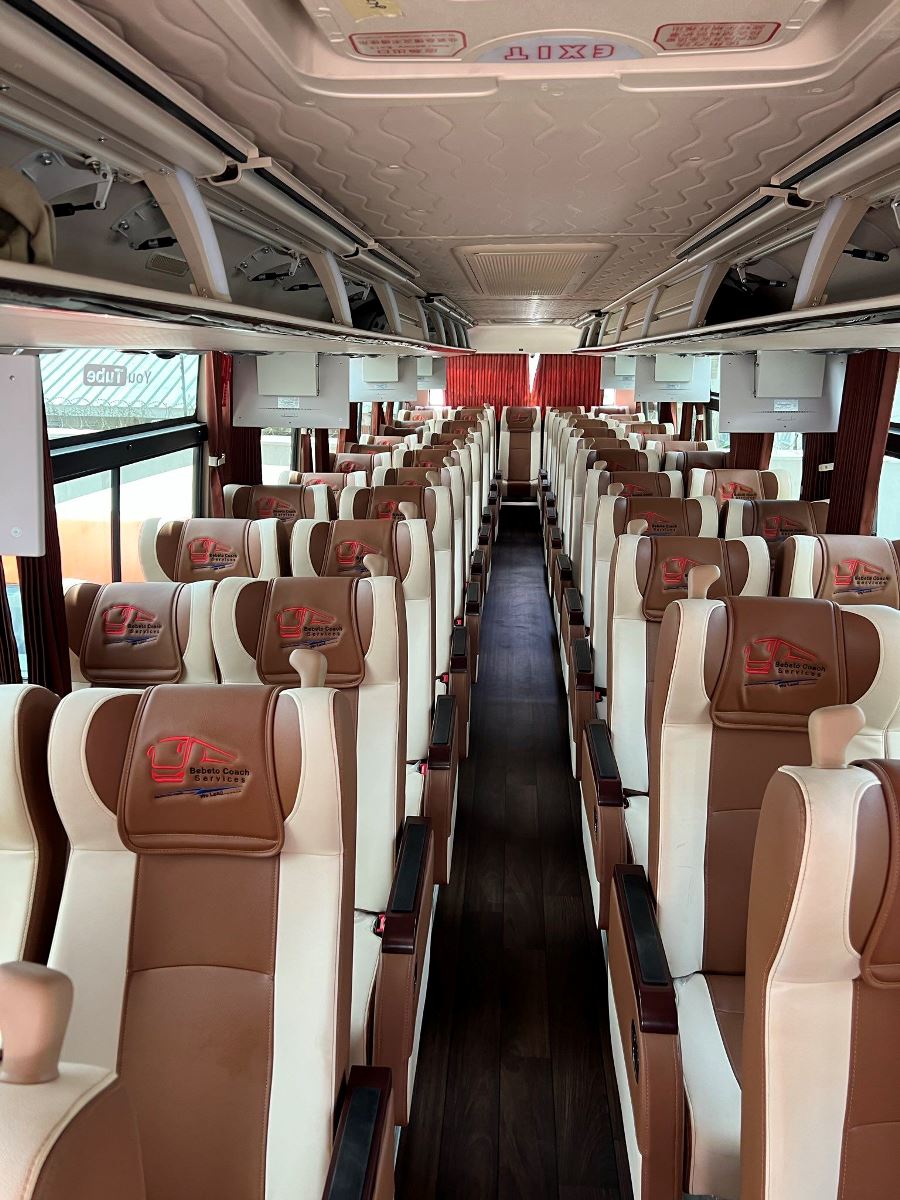 Photograph showing the interior of one of the Bebeto Buses