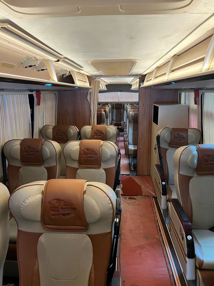 Photograph showing the interior of one of the Bebeto Buses