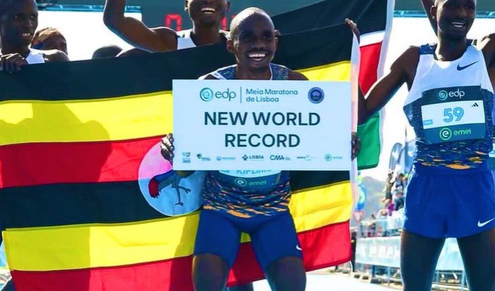 Jacob Kiplimo storms across the finish line in Lisbon to claim the new Men's Half Marathon World Record of 57:20, reclaiming Uganda's pride and proving unstoppable Ugandan spirit