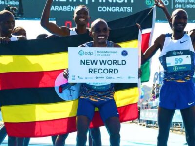 Jacob Kiplimo storms across the finish line in Lisbon to claim the new Men's Half Marathon World Record of 57:20, reclaiming Uganda's pride and proving unstoppable Ugandan spirit