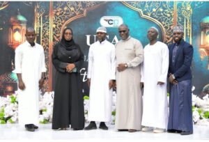 Uganda Civil Aviation Authority (UCCA) leadership and distinguished Muslim guests posing together during the 2026 Ramadan Iftar event, a moment of unity and celebration at the authority’s headquarters