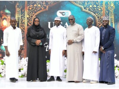 Uganda Civil Aviation Authority (UCCA) leadership and distinguished Muslim guests posing together during the 2026 Ramadan Iftar event, a moment of unity and celebration at the authority’s headquarters