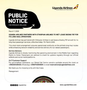 Uganda Airlines secures a Boeing 787 Dreamliner via Ethiopian Airlines wet lease, long-haul flights to London & Mumbai resume TODAY (7th March 2026). Reliable journeys to the Pearl of Africa just got stronger
