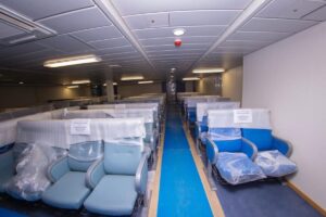 MV New Mwanza's bright, air-conditioned passenger lounge offers a smooth, relaxing journey across Lake Victoria