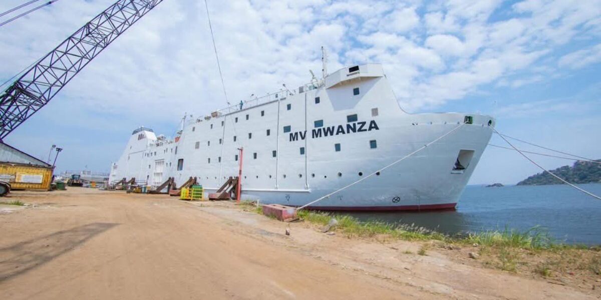 Exterior side view of the MV New Mwanza docked at Mwanza port