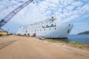 Exterior side view of the MV New Mwanza docked at Mwanza port