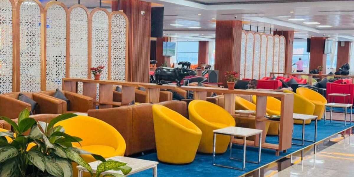 The newly upgraded Karibuni Lounge at Entebbe International Airport welcomes travelers with vibrant, modern seating, bold colors, and spacious comfort