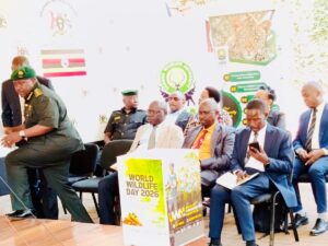 Key stakeholders from the Ministry of Tourism, Wildlife and Antiquities, Uganda Wildlife Authority (UWA), and conservation partners gather at the World Wildlife Day 2026 launch panel discussion