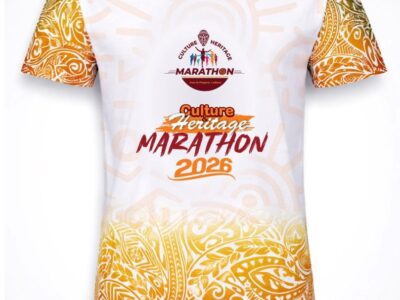 Official 2026 Culture Heritage Marathon T-shirt featuring vibrant African-inspired patterns and the event’s signature logo