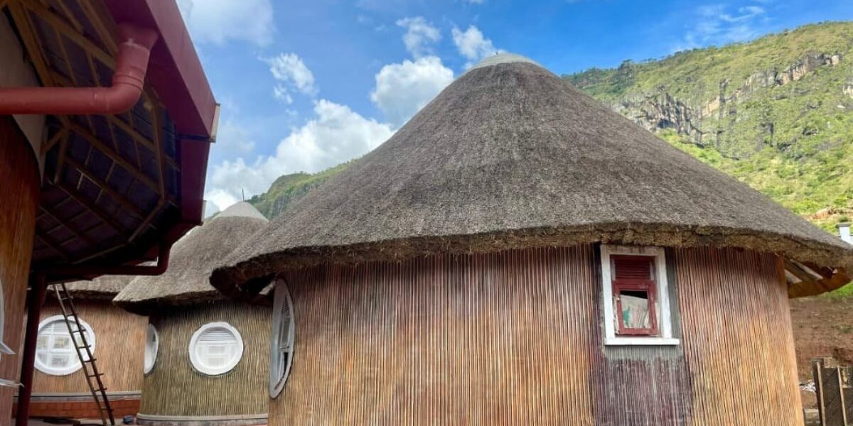 Traditional manyatta-inspired structures at the Karamoja Museum & Cultural Centre in Moroto District, showcasing the integration of indigenous architecture into modern construction