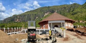 Construction works ongoing at the Karamoja Museum site at the foot of Mount Moroto, as the project enters its final phase nearing completion