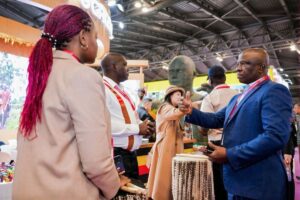 Officials and stakeholders interact at Uganda’s pavilion during the Expo, promoting tourism opportunities and strengthening partnerships with global markets