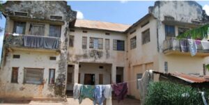 Mugaba Palace before restoration, showing years of neglect after the abolition of traditional kingdoms in 1967