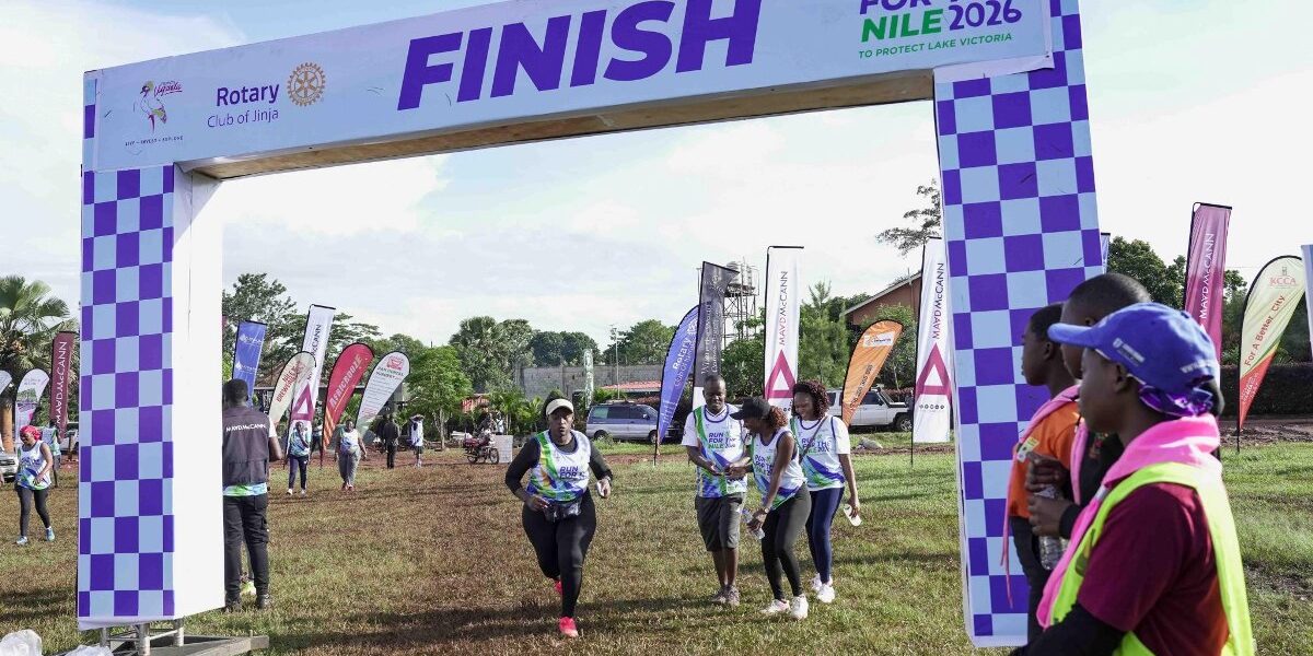 Runners cross the finish line at the Run For The Nile Marathon 2026 in Jinja, marking a collective effort to protect the River Nile and Lake Victoria