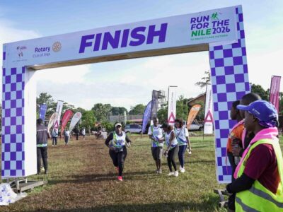 Runners cross the finish line at the Run For The Nile Marathon 2026 in Jinja, marking a collective effort to protect the River Nile and Lake Victoria