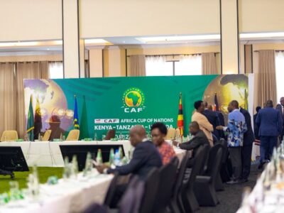 Impressive setup at Mestil Hotel Kampala for the PAMOJA 27 AFCON 2027 Workshop. The grand CAF banner proudly displays the three host nations,Kenya, Tanzania, and Uganda, ahead of the continent’s biggest football festival