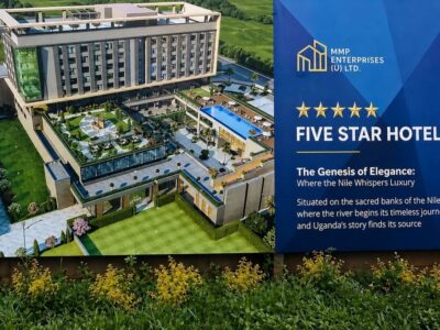 Artist’s impression of Jinja City’s first five-star hotel by MMP Enterprises. The luxury development, featuring 100 rooms, rooftop pools, and lush gardens, is under construction on Bridge Street near the Source of the Nile. Jinja City Five Star Hotel
