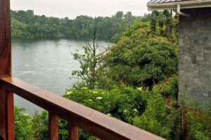 Scenic view of Lake Nyamirima from the balcony of Mirima Kibale Lodge, Uganda
