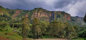 Stunning view of the majestic Wanale Ridge and its iconic waterfall in Mbale, Eastern Uganda. Captured from the ridge, this breathtaking landscape showcases the natural beauty that makes Uganda the Pearl of Africa