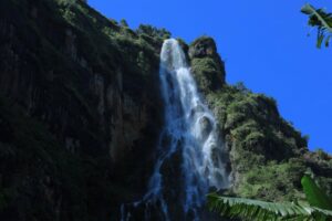 A breathtaking view of the iconic Wanale waterfalls flowing gracefully along the scenic slopes of Mount Elgon in Mbale District