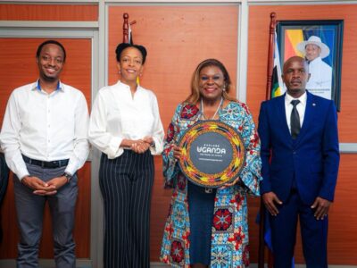 Special Presidential Envoy Rosa Malango (centre) officially announces the inaugural Future Hospitality Summit Africa 2027 alongside Uganda Tourism Board officials