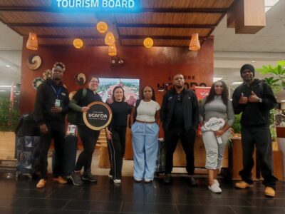 Southern African travel agents and buyers proudly pose with 'Explore Uganda' branding upon arrival in Uganda for the pre-Pearl of Africa Tourism Expo 2026 familiarization trip
