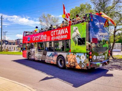 The Uganda Tourism double-decker bus, fully wrapped with images of mountain gorillas, lions, and Uganda’s iconic landscapes, makes its debut on Ottawa streets