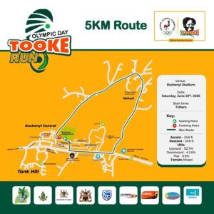 Official 5KM Route Map for the Olympic Day Tooke Run 2026 in Bushenyi, Uganda