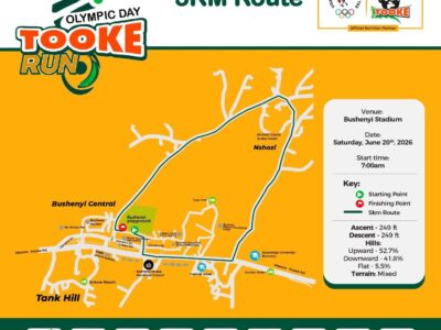 Official 5KM Route Map for the Olympic Day Tooke Run 2026 in Bushenyi, Uganda Official 5KM Route Map for the Olympic Day Tooke Run 2026 in Bushenyi, Uganda
