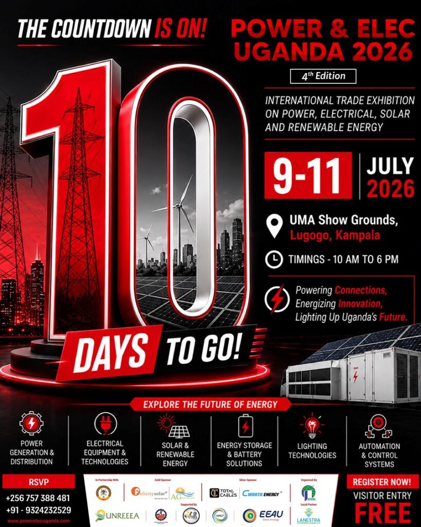 The 4th edition of Power & Elec Uganda 2026, an international trade exhibition on power, electrical, solar, and renewable energy, will take place from 9th to 11th July 2026 at the UMA Show Grounds in Lugogo, Kampala