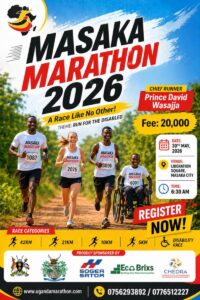 Official poster for the Masaka Marathon 2026, set to take place on 30th May 2026 at Liberation Square, Masaka City