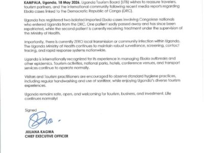 Press release by the Uganda Tourism Board in regards to the current Ebola situation Press release by the Uganda Tourism Board in regards to the current Ebola situation