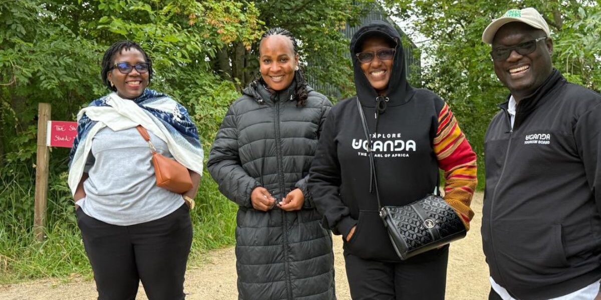 Members of the Uganda delegation pose during farm visits in Scotland. From left: delegation members alongside Uganda Tourism Board representatives showcasing national pride and commitment to sustainable agro-tourism development